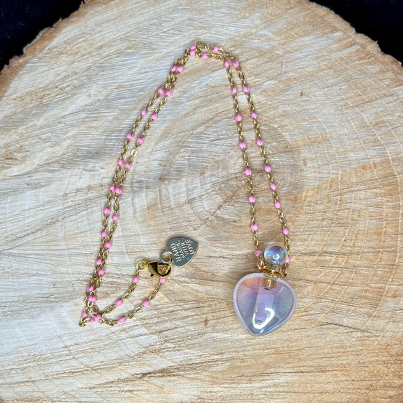 Handmade Jewelry - Carved Heart Angel Aura Quartz Crystal Bottle Necklace